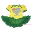 Yellow Baby Bodysuit Kelly Green Pettiskirt & Sparkle Rhinestone Australia Heart Print JS4268